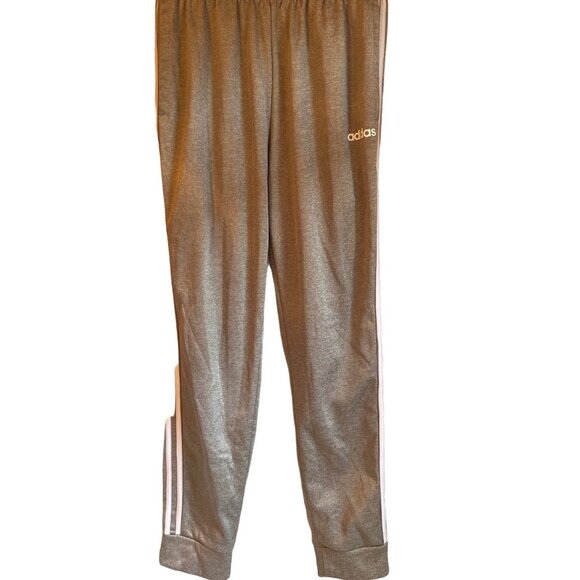 Adidas Womens Gray Jogger Pants W/ White Stripes Elastic Waistband Size Medium C - Picture 1 of 4
